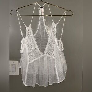 Free People White Lace Sheer Top